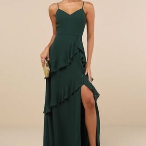 Blessed with Beauty Forest Green Ruffled Sleeveless Maxi Dress